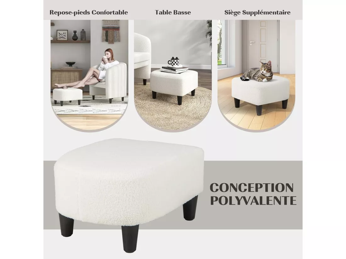 Fauteuil de Salon en Tissu Bouclette avec Repose-Pieds, Fauteuil Rembourré en Forme de Tonneau avec Cadre en Bois Massif, Fauteuil d'Appoint en Velours Teddy, Charge 150 KG(Style 2,Beige)