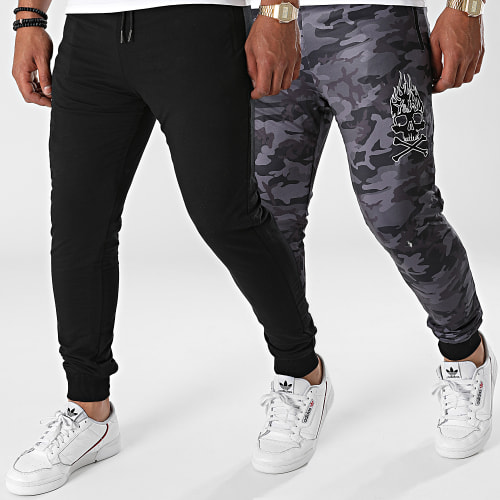 Pantalon Jogging Réversible Skull Army Noir Gris Anthracite Camouflage