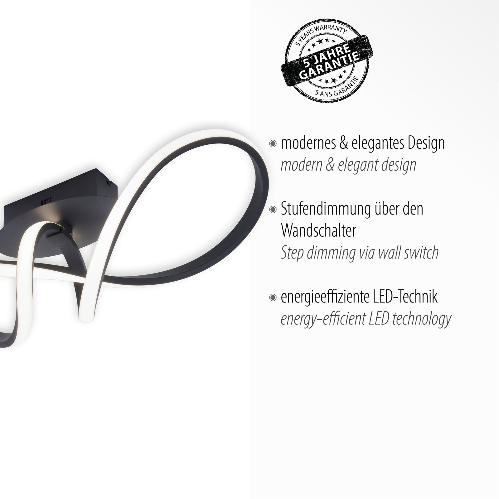LED-Deckenleuchte Maria 61x27x24,5 cm schwarz