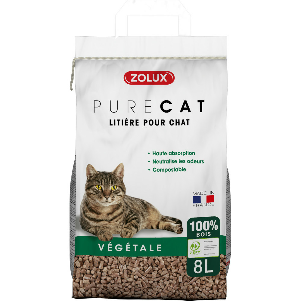 Litière végétale granules de bois purecat 8 l soit 5.66 kg pour chat