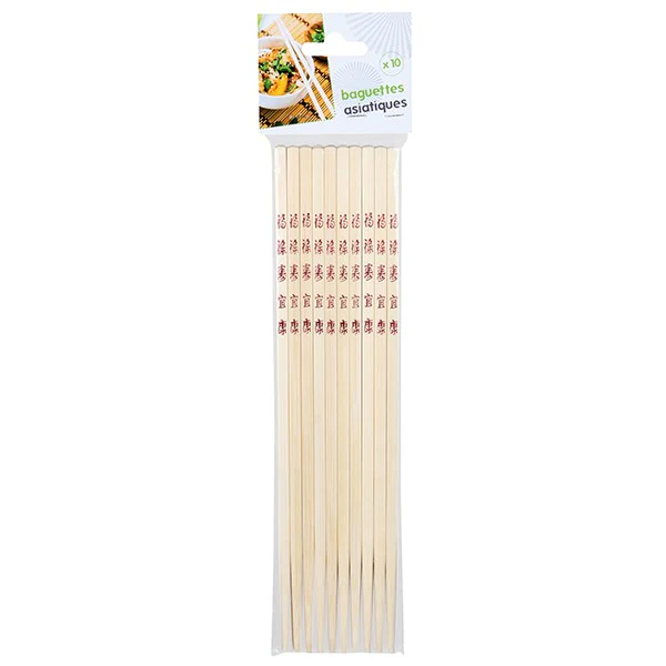 10 paires de baguettes asiatiques en bambou