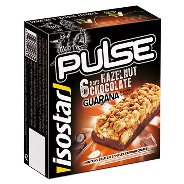 Barra energética Isostar Pulse sabor chocolate e avelã, 6 unidades