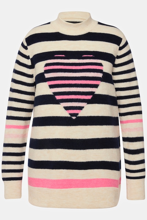 Pullover, Ringel, Herz, Stehkragen, Langarm