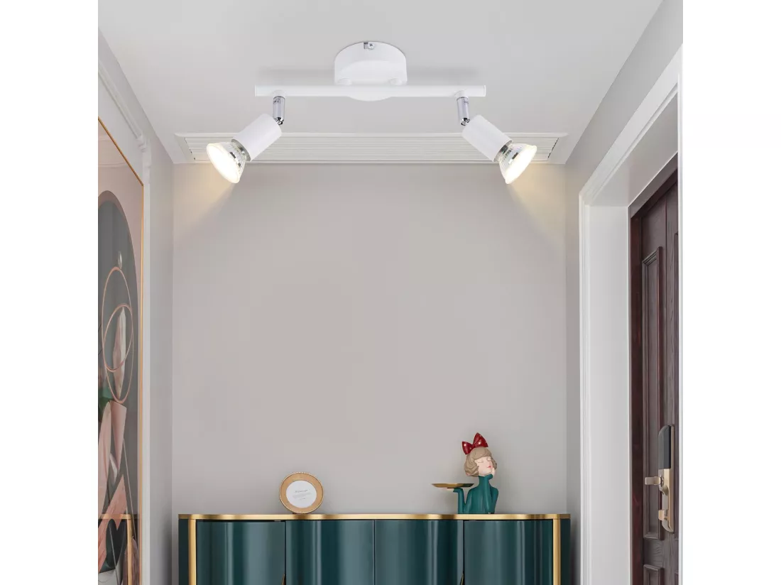 NETTLIFE Plafonnier LED 2 spots GU10 - Spot de Plafond Lampe de Plafond Moderne Intérieur Blanc pour Salon Salle de Bain Cuisine Bureau