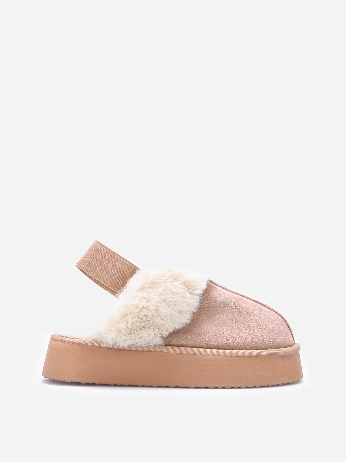 Mules fourrées à plateforme- Taupe
