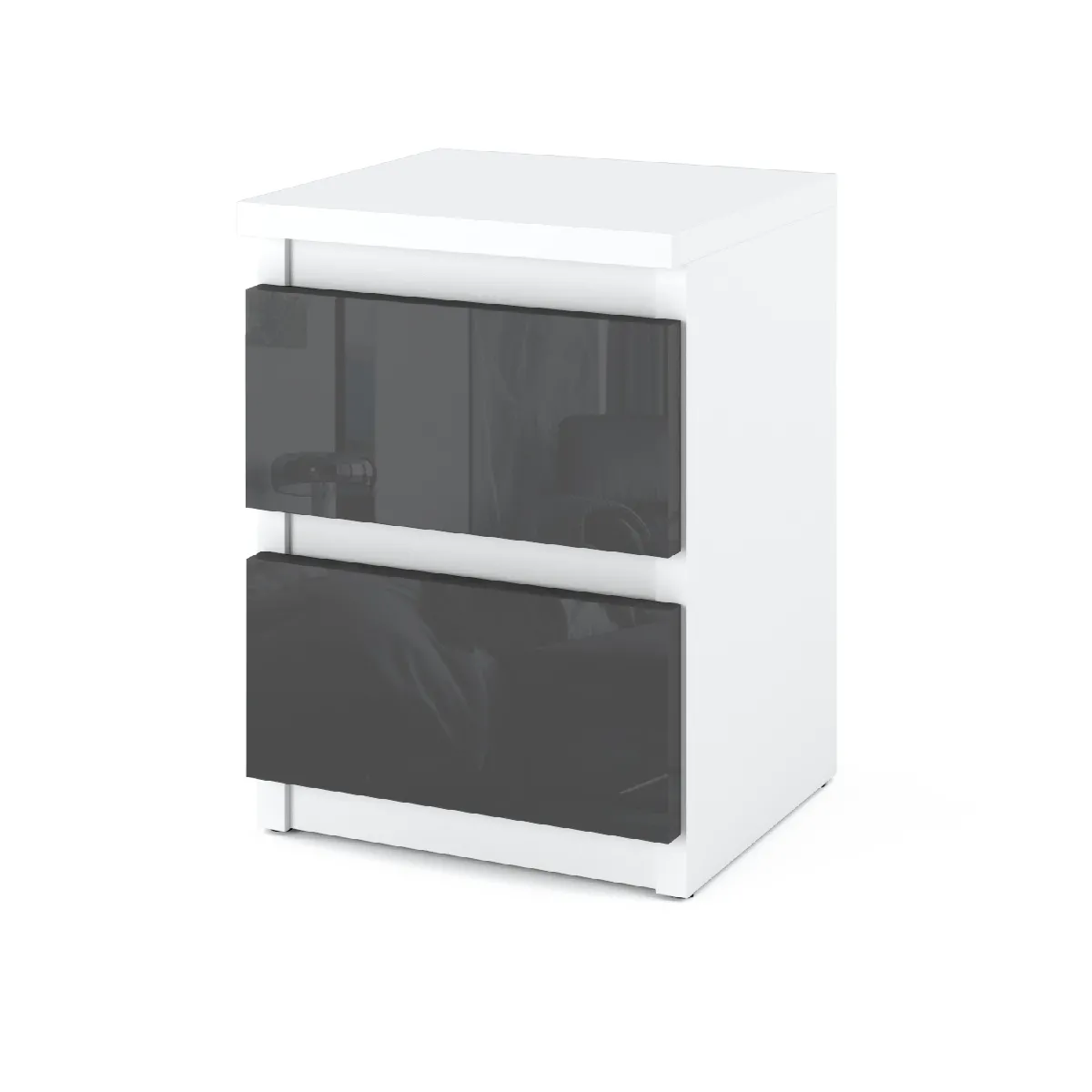 Table de chevet - Gris Brillant - 2 tiroirs