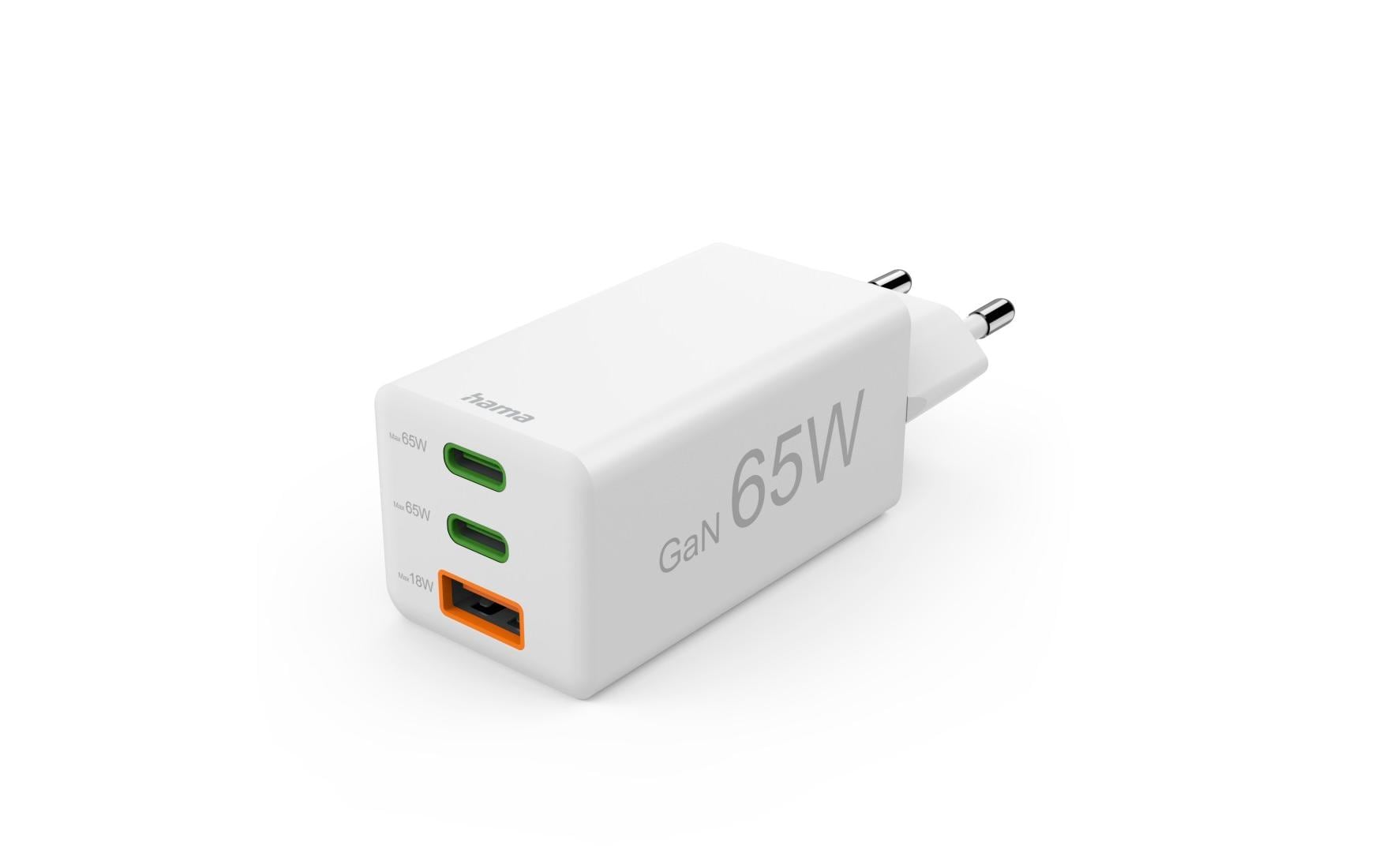 USB-Wandladegerät Gan charger 2x USB-A USB-C 65 W WeissSchnellladegerät mit 1x USB-C und 2x USB-A