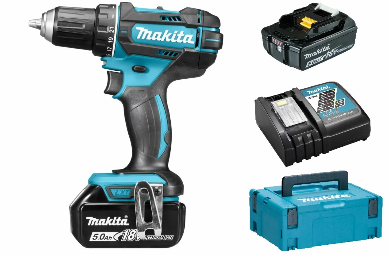 Makita DDF482RTJ 18V Li-Ion accu boor-/schroefmachine set (2x 5.0Ah accu) in Mbox