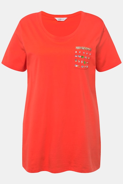 T-Shirt, Classic Fit, Ziersteinchen-Brusttasche, Rundhals
