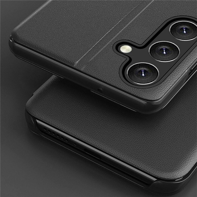 Samsung Galaxy S25  Plus Leder Hülle Small Window View Flip Case - Schwarz