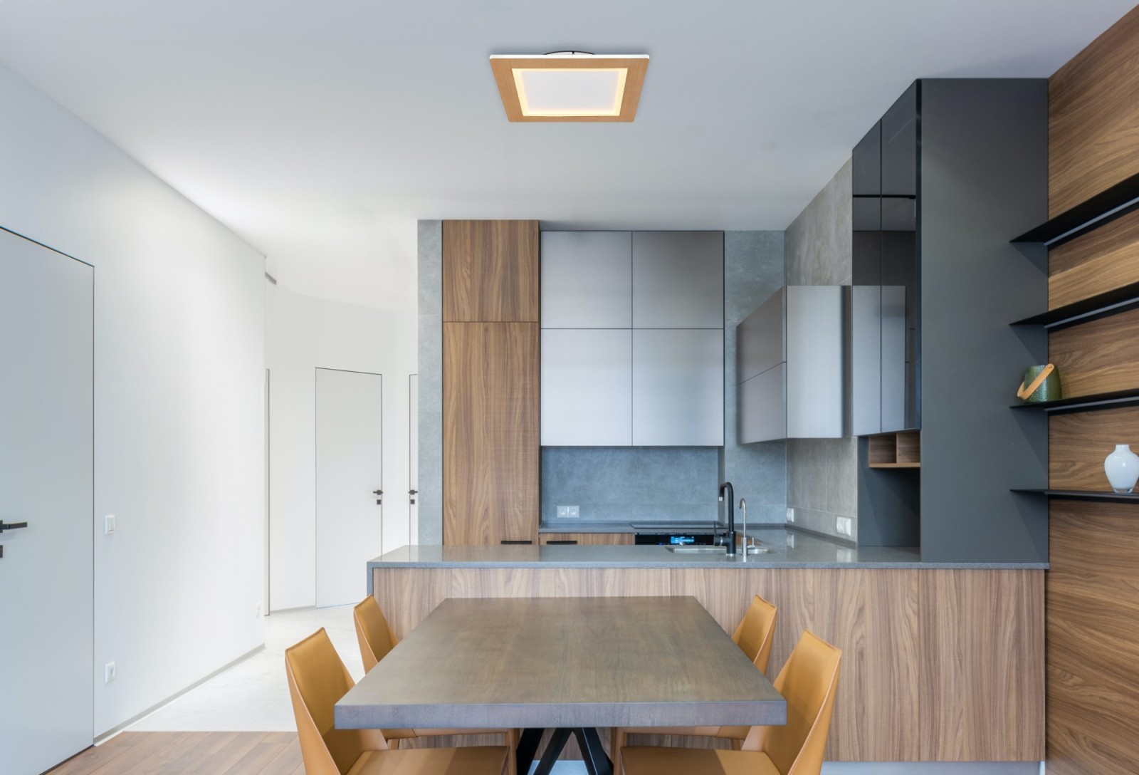 LED-Deckenleuchte - Holzoptik - weiß - 40 cm