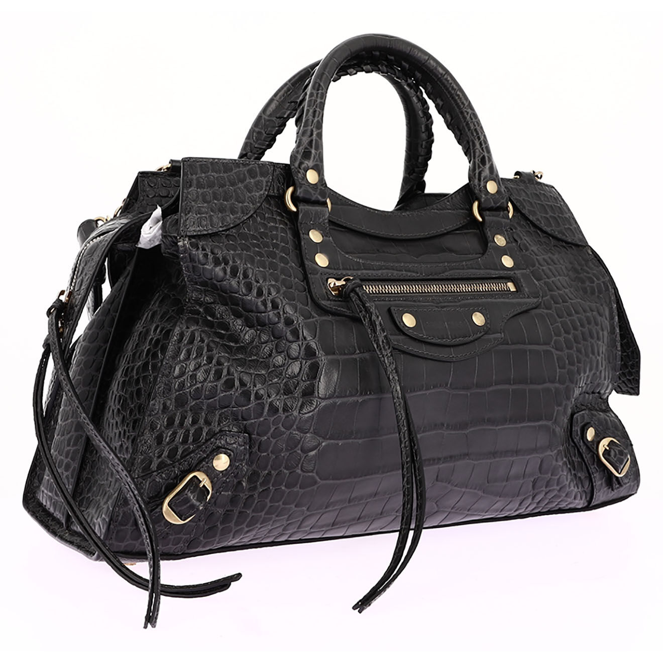 Balenciaga Sac à main Néo Classic en Cuir effet croco noir - Neuf sans étiquette - L.38 cm
