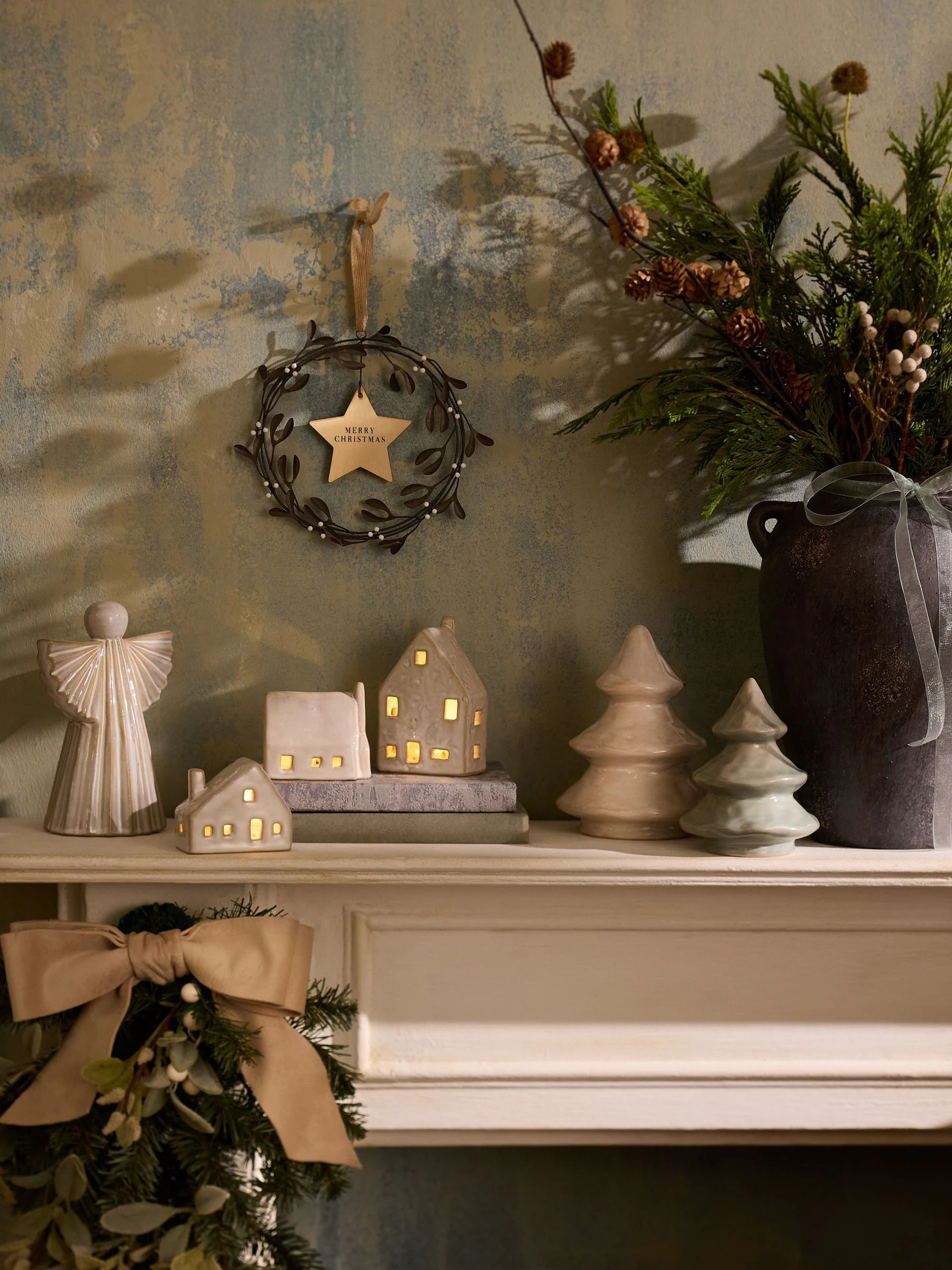Set of 2 Scandi Ceramic Christmas Tree Ornaments