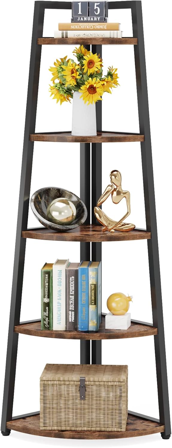 Tribesigns Eckregal 5 Etagen, 176cm hoher Bücherregal, Eckregal Stehend Mehrzweck -Eckständer Display Rack, Pflanzenständer, Eckschrank für Wohnzimmer, Küche, Heimbüro