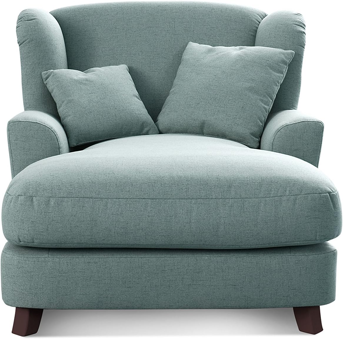 Cavadore XXL-Sessel Assado / Großer Polstersessel mit Holzfüßen und großer Sitzfläche / Inkl. 2 Zierkissen / 109 x 104 x 145 / Flachgewebe Blau (Aqua)