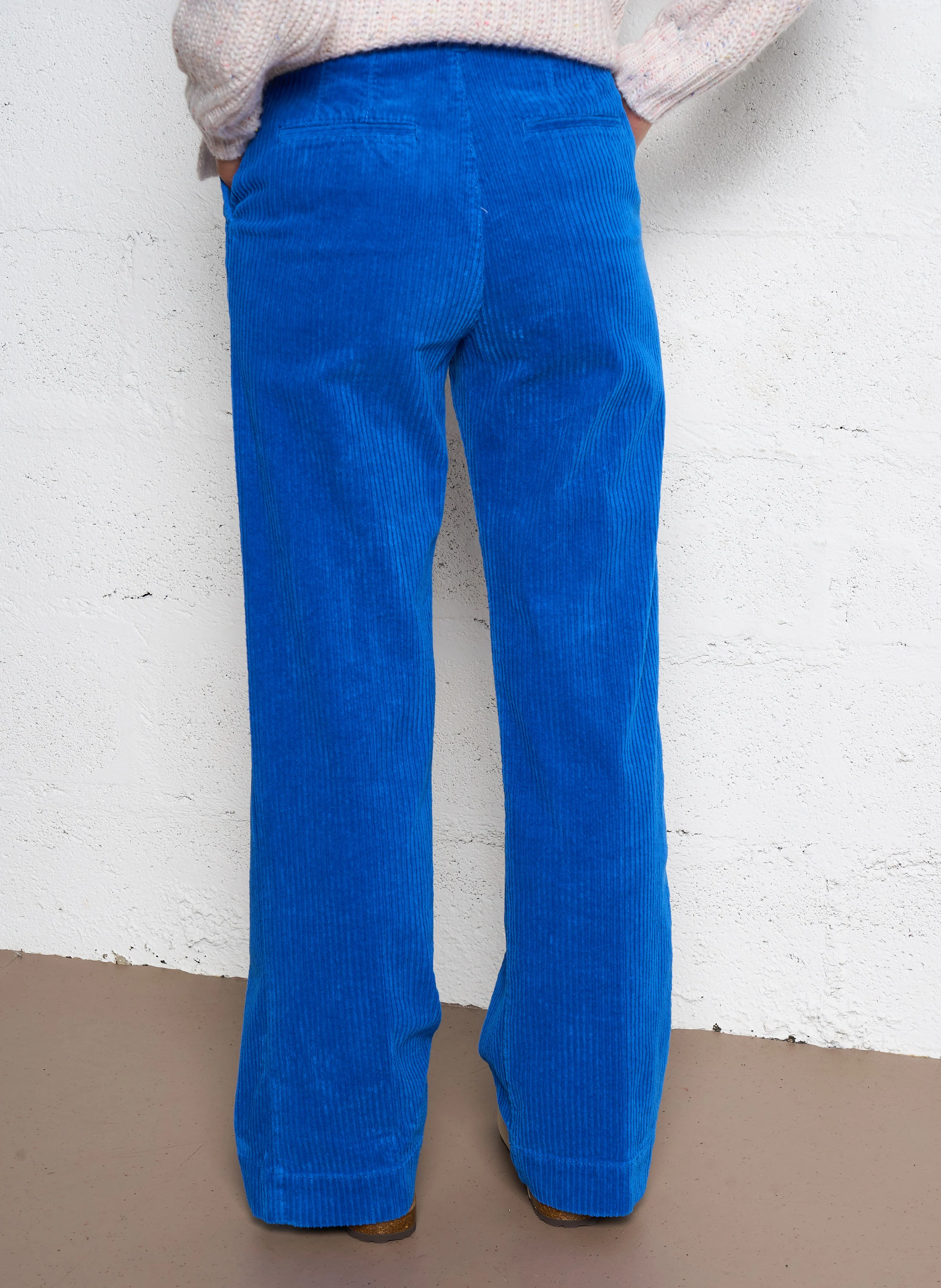 DAMA - Pantalon droit velours côtelé en coton| Bleu