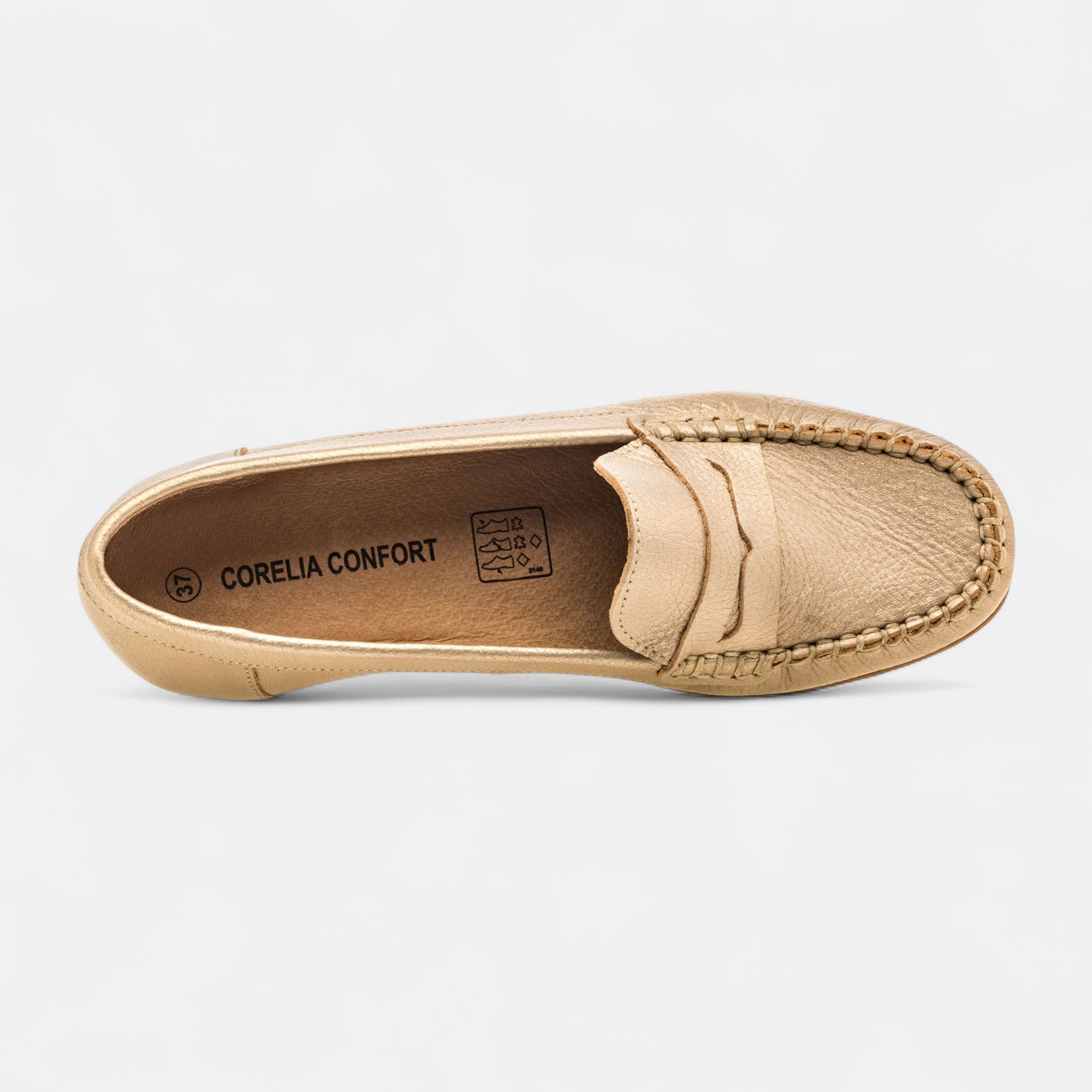 Mocassins pieds sensibles Femme en cuir or