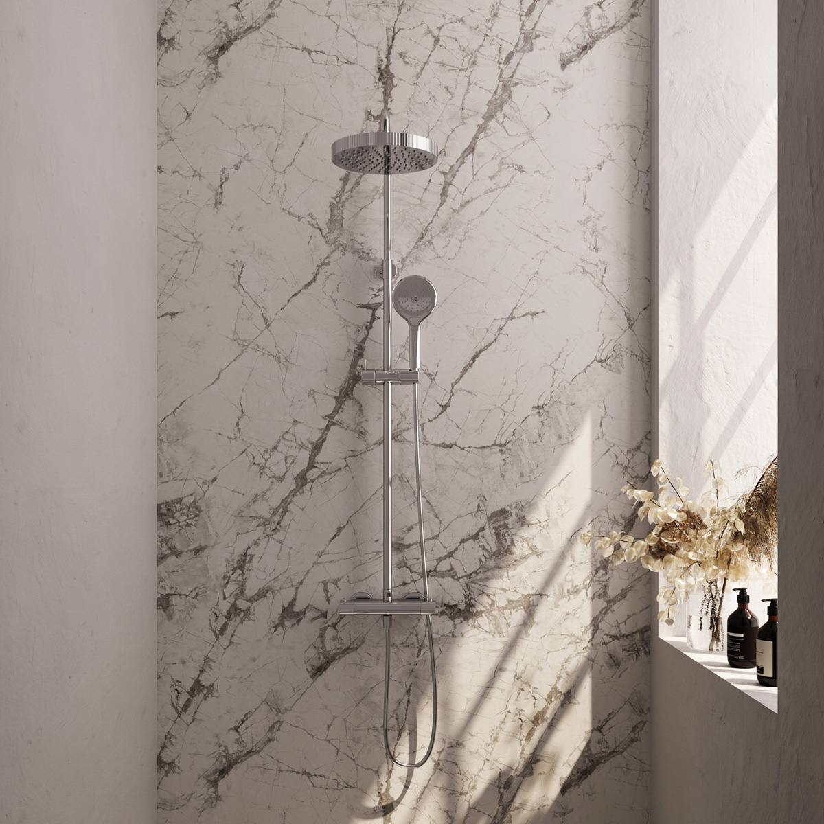 Brauer Stripe opbouw regendouche met 25cm hoofddouche en 3 standen handdouche chroom