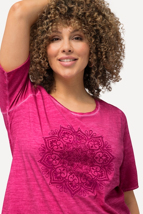 T-Shirt, Mandala-Flockdruck, Classic, Rundhals, Halbarm