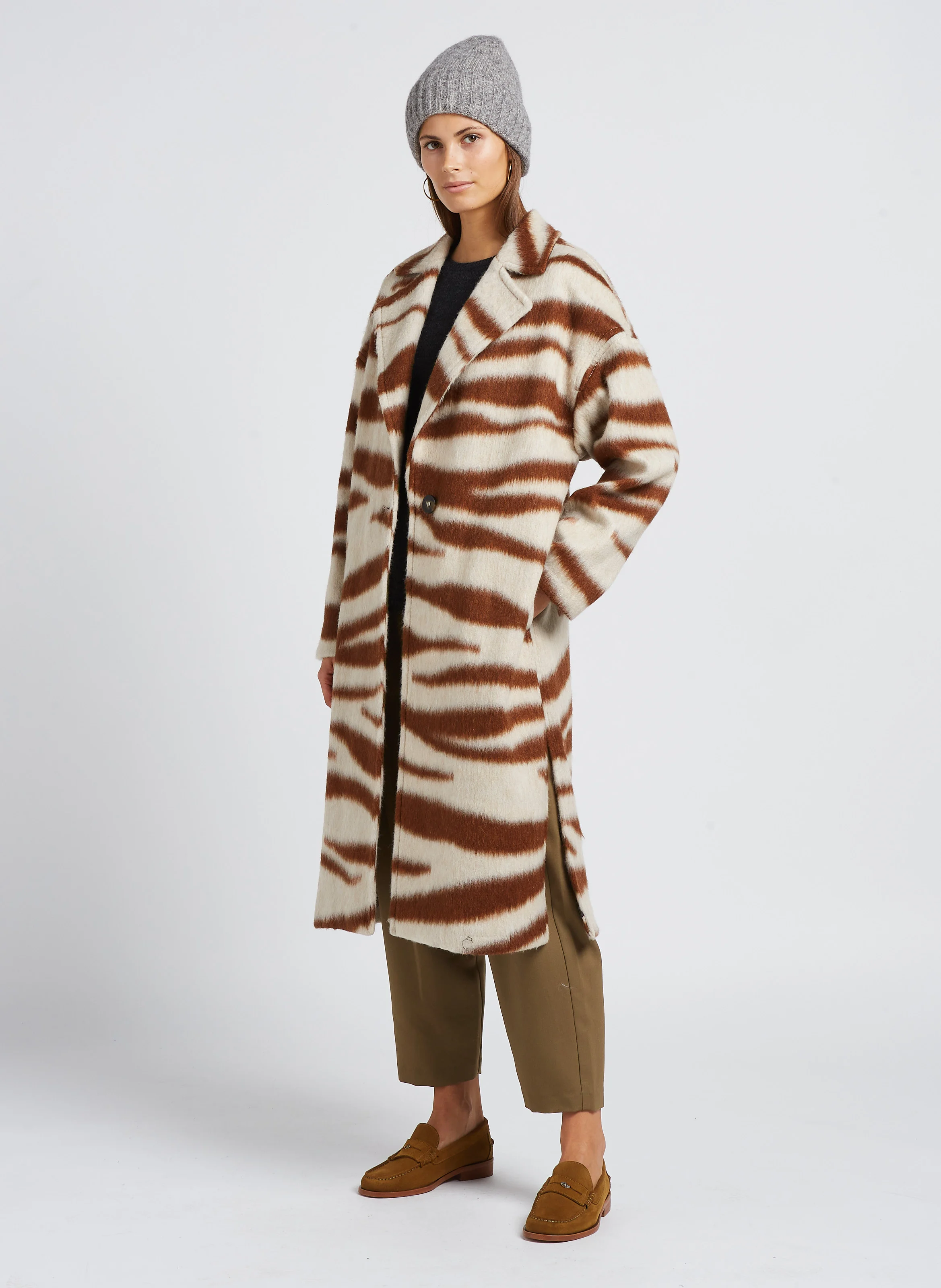 MALICO - Manteau col tailleur imprimé| Beige