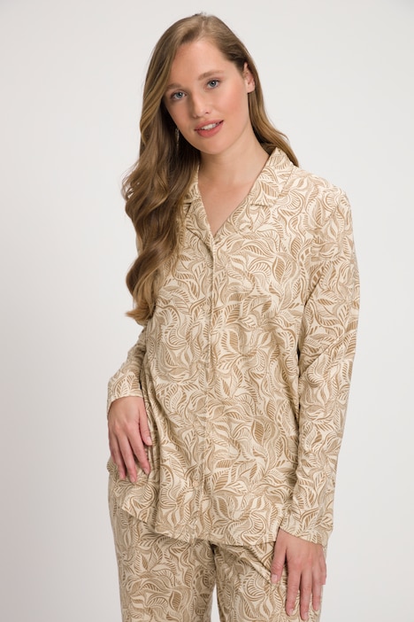 Pyjamajacke, Blätter, Reverskragen, Biobaumwolle