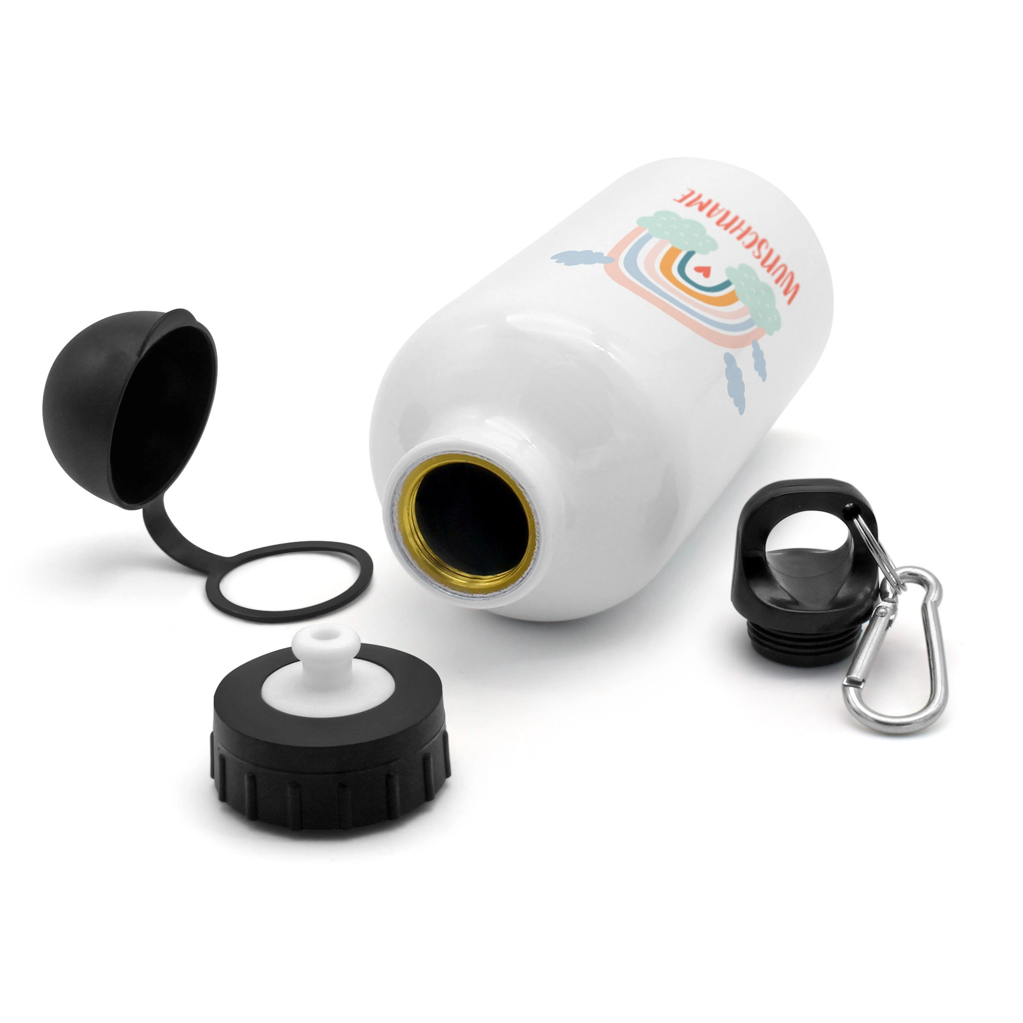 Alu-Trinkflasche mit Namen, 500 ml, weiß (Motiv: Rainbow)