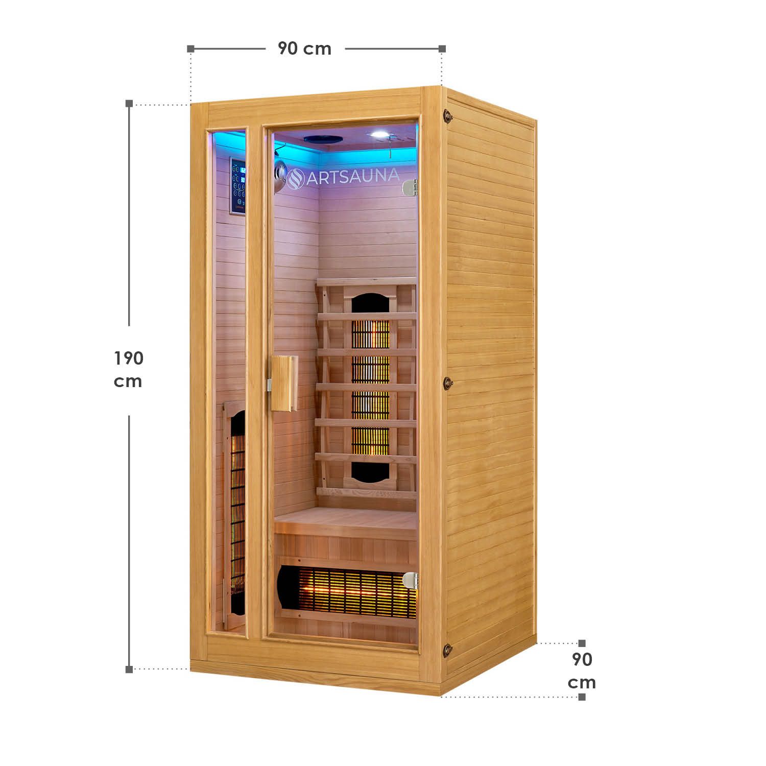 Artsauna Infrarotkabine Nyborg S90V Vollspektrumstrahler & Ambiente LED Beleuchtung – Kabine für 1