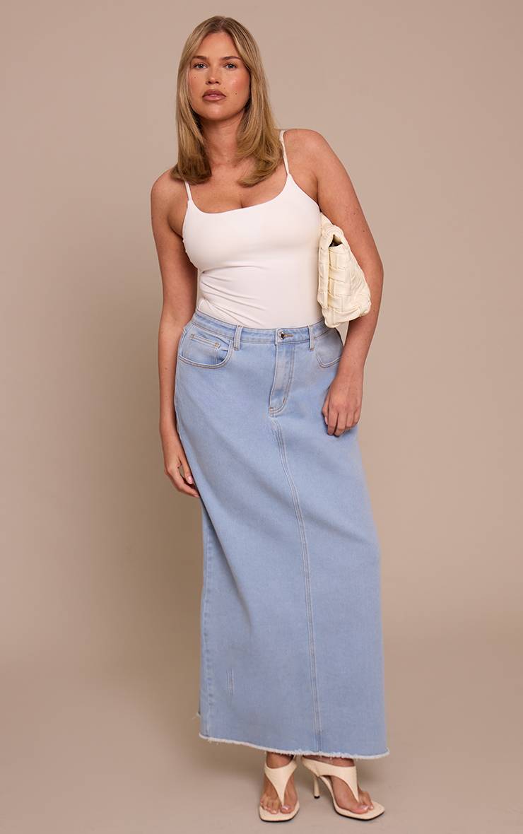 Bleu Clair Jupe Maxi Colonne En Denim Stretch Sculptant