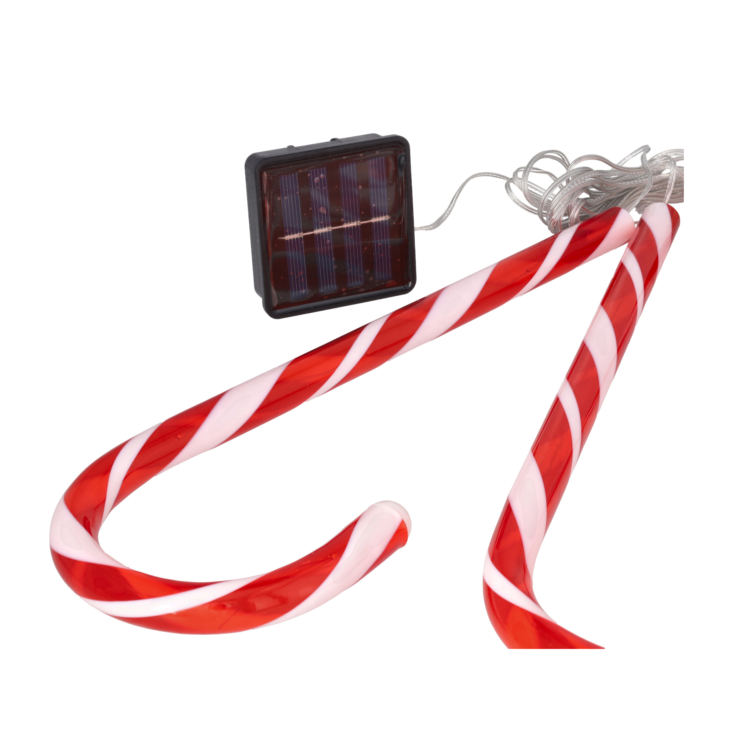 (5er Set) 47cm Weihnachts LED Solar Lampe Outdoor Zuckerstangen Gartenleuchte Laterne - Rot / Weiss
