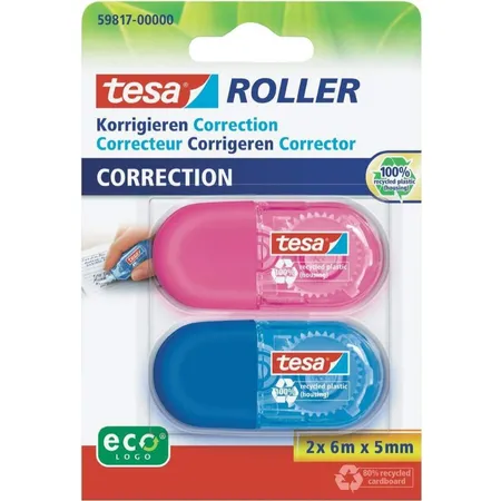 tesa ecoLogo 59817 Einweg Mini Korrekturroller, 2er Set, 6 m x 5mm