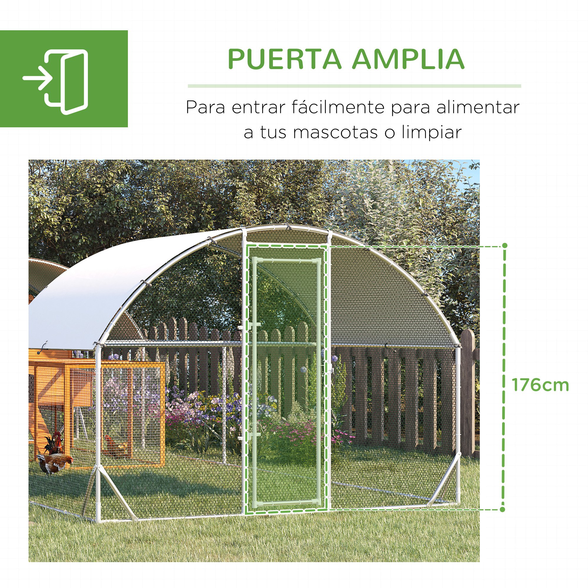 Galinheiro externo PawHut em aço galvanizado, 7,6 x 2,8 x 1,95 m, grande, com 4 níveis, cobertura de tecido, espaço para 20 a 24 galinhas, coelhos e outras aves, cor prata.