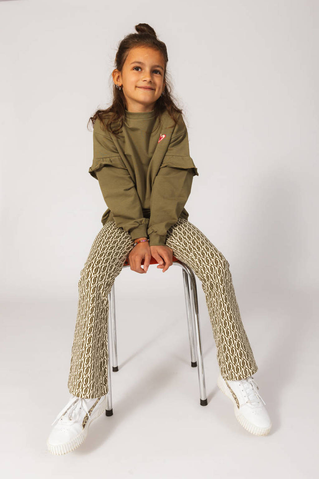 Quapi flared broek WINNIE met all over print groen/ecru