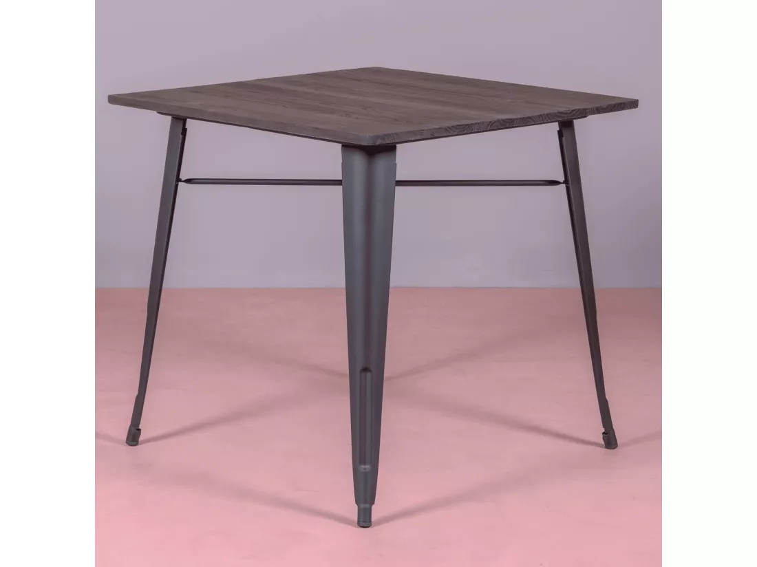 Table industrielle en acier noir et bois foncé - Bistro - Noir