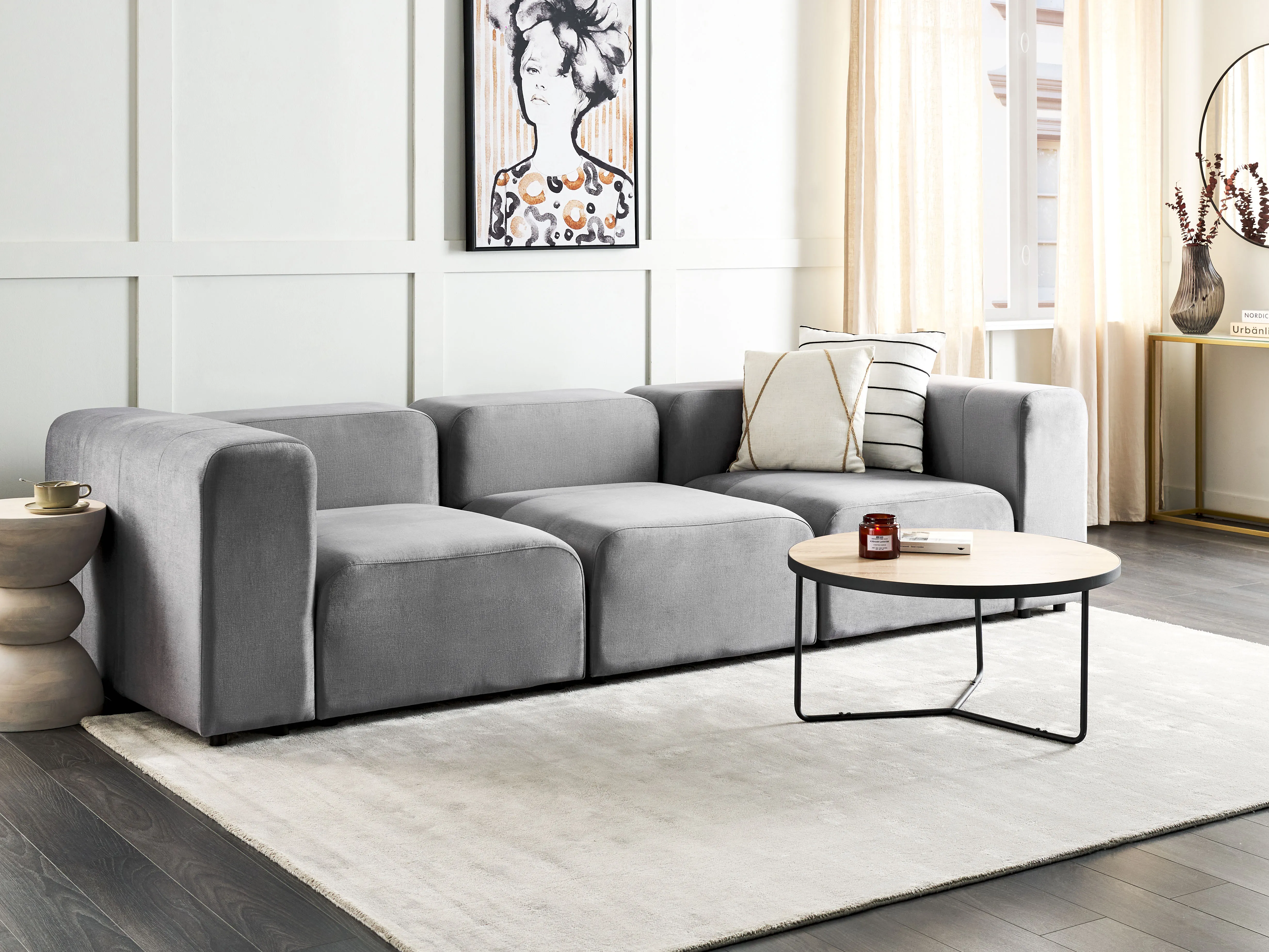 Modulaire bank 3-zits FALSTERBO Fluweel Grijs