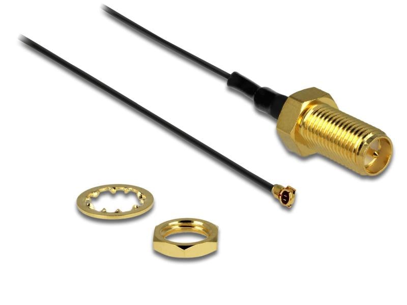 Delock Antennenkabel RP-SMA zu MHF4, 20cm, zum Einbau Delock Antennenkabel RP-SMA Buchse zum Einbau zu MHF 4 Stecker 0.81 20 cm Gewindelänge 10 mm