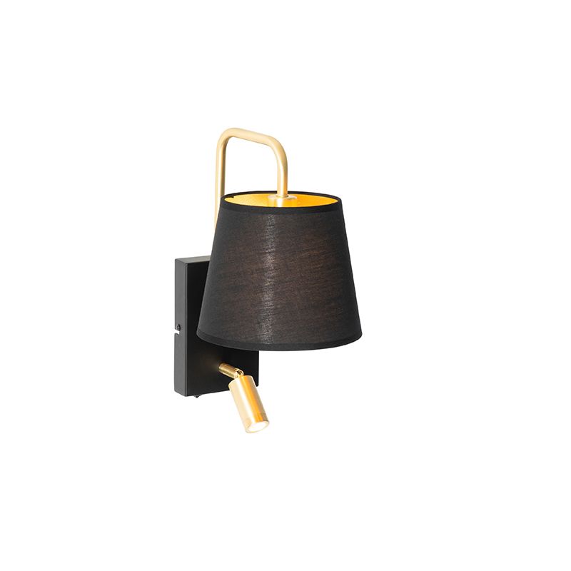 Moderne wandlamp zwart en goud met leeslamp - Renier