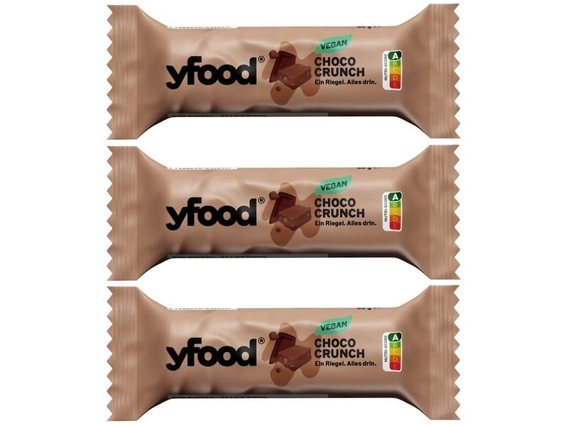 YFOOD Protein Riegel vegan Choco Crunch 3x 60 g Veganer Protein Riegel