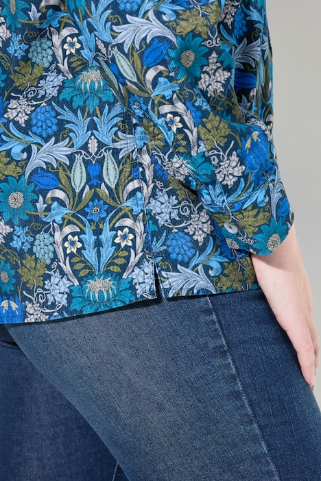 Cordbluse, floraler Druck, Hemdkragen, Langarm