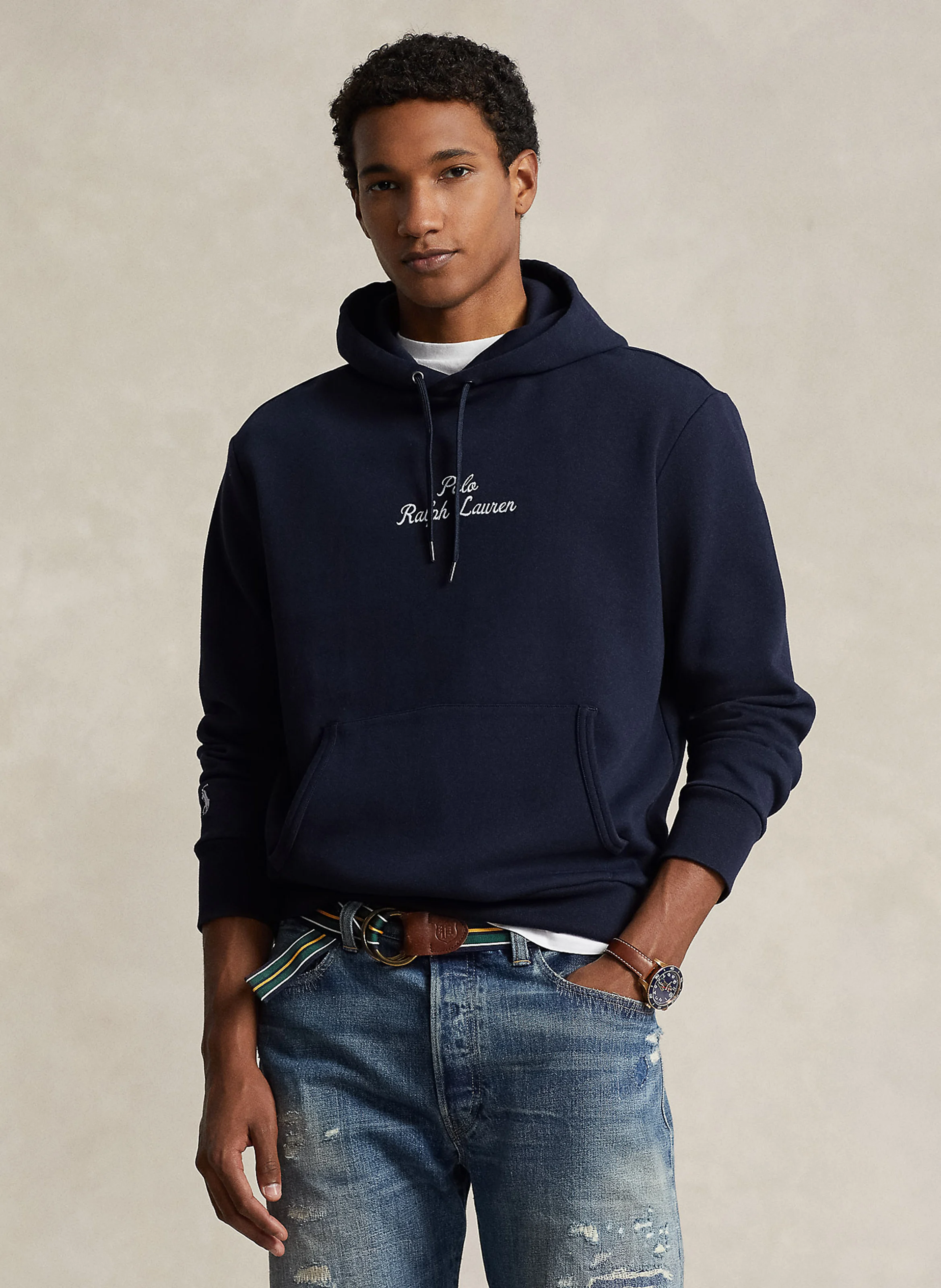 Sweat à capuche droit en coton mélangé | Bleu