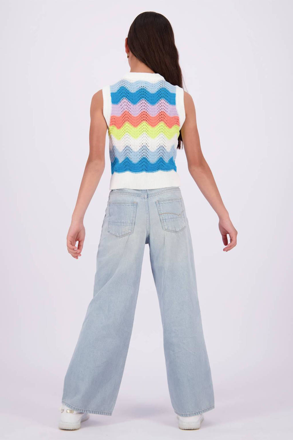 Vingino gebreide spencer blauw/offwhite/geel