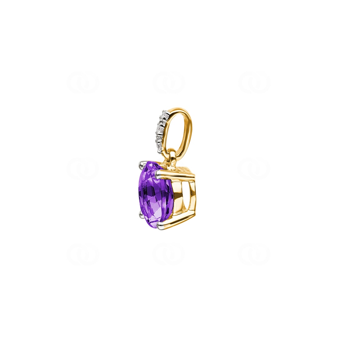 Anhänger 750/18 K Gelbgold mit Amethyst rund und Diamanten 0.01 ct H/si