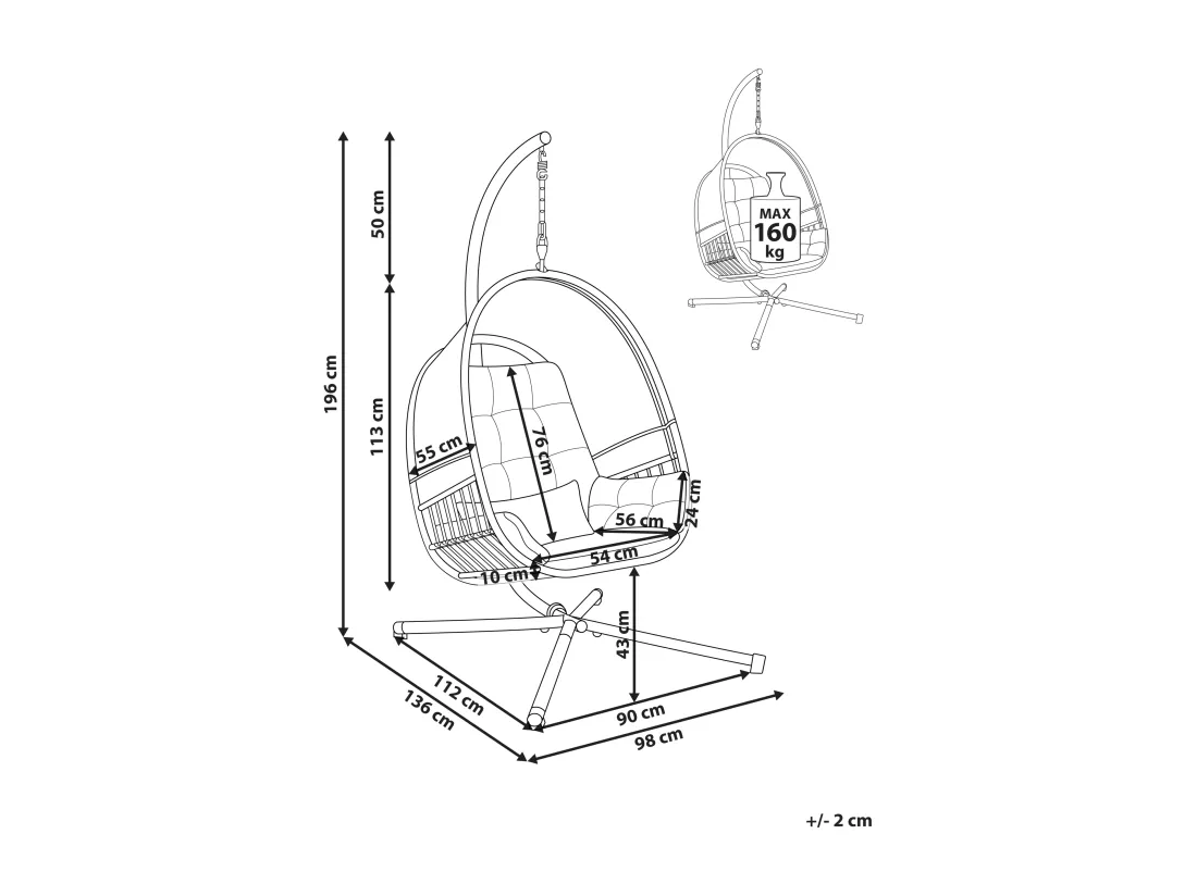 Fauteuil suspendu avec support gris clair ALVIANO
