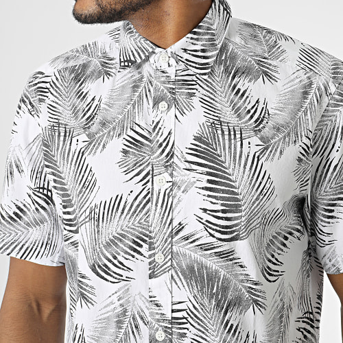 Chemise Manches Courtes Bes Blanc Noir Floral