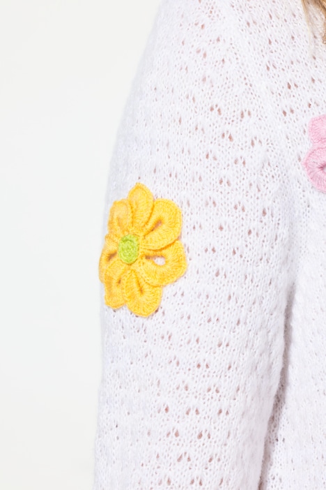 Pullover, Classic Fit, 3D Blüten, Seitenschlitze