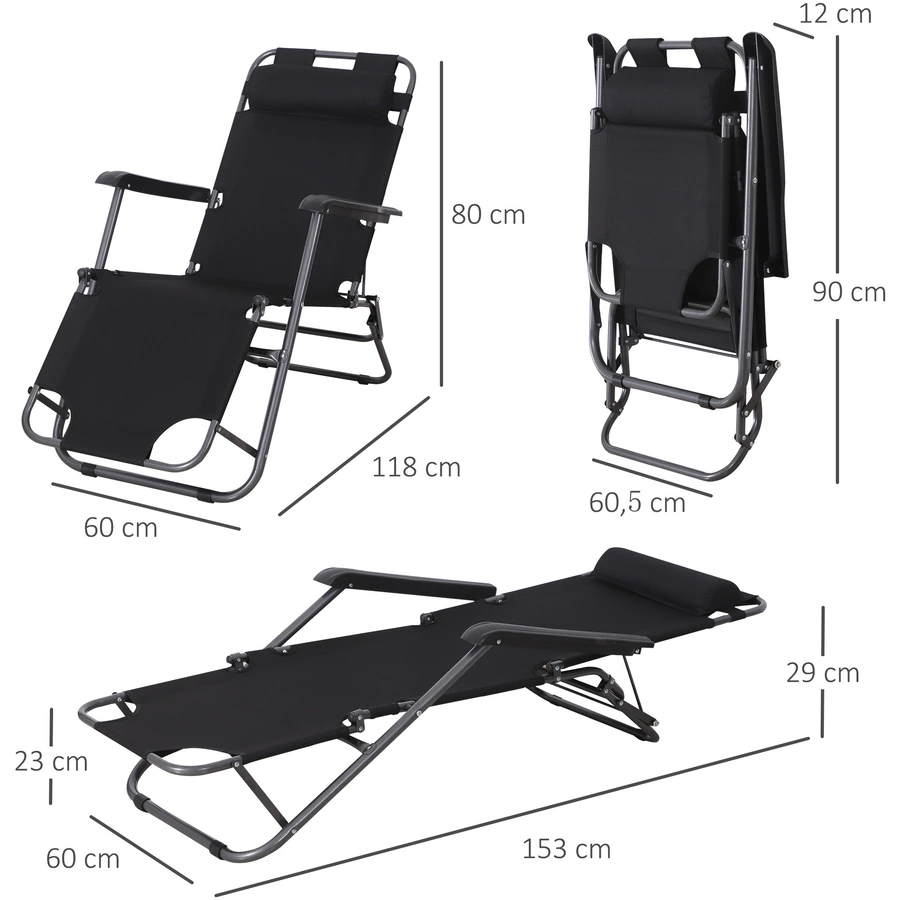 Outsunny Gartenliege mit faltbarem Design schwarz