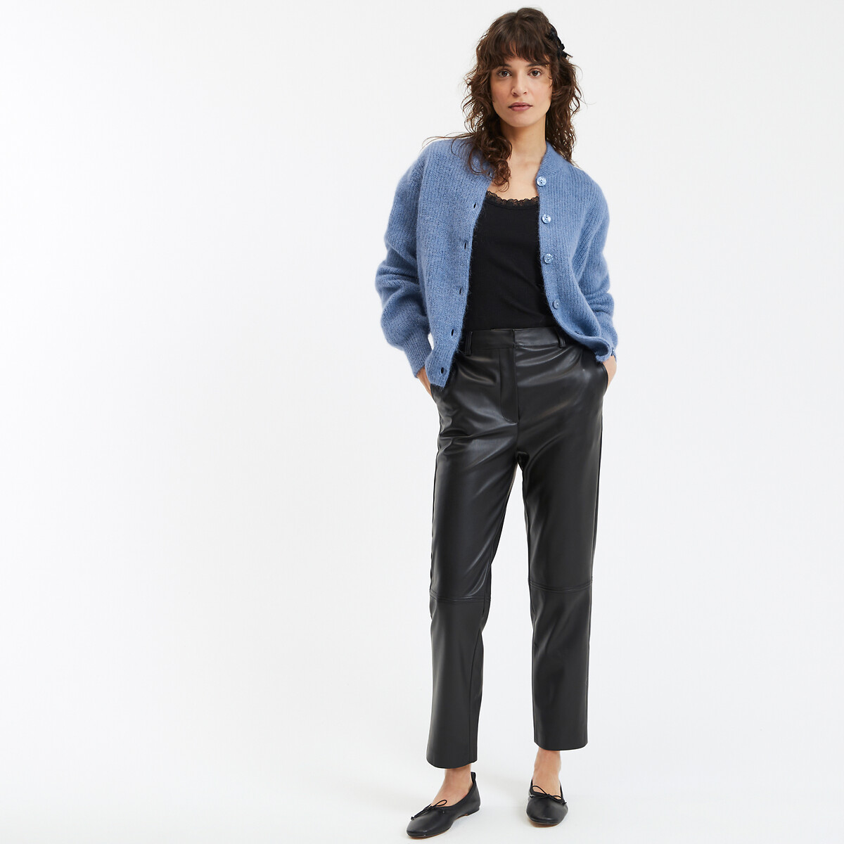 COLEÇÃO LA REDOUTE<br>Camiseta com gola redonda e detalhe em renda, mangas curtas