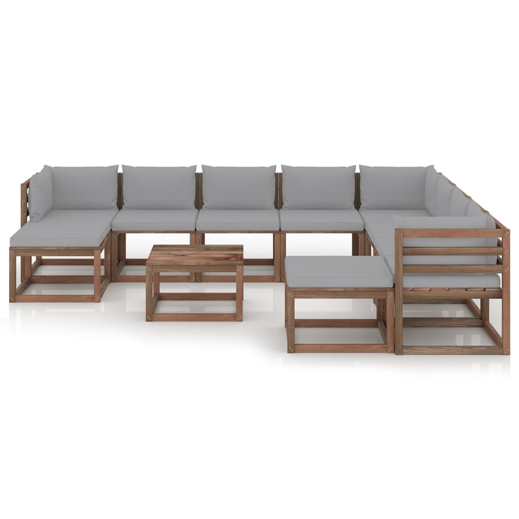 Salon de jardin meuble d'extérieur ensemble de mobilier 11 pièces avec coussins gris