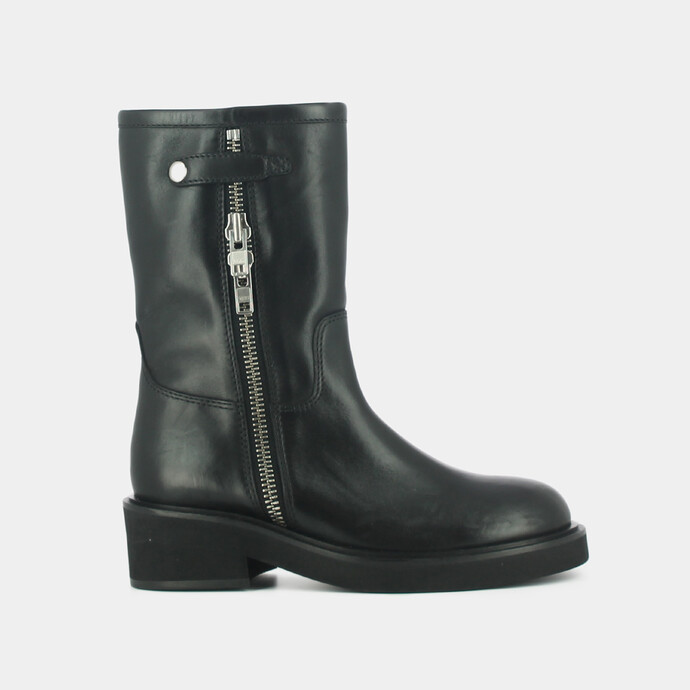 Boots à talons et doubles fermetures éclair  en cuir noir