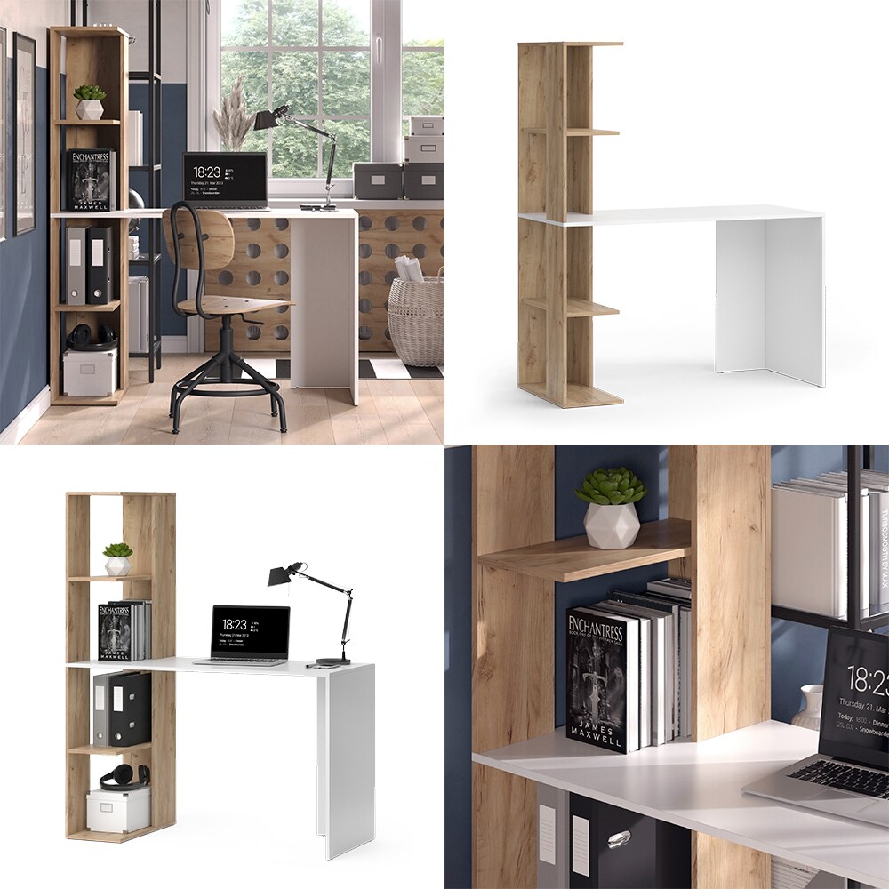 Vicco Schreibtisch Tower Weiß Sonoma 122 x 55 cm mit 4 Fächern