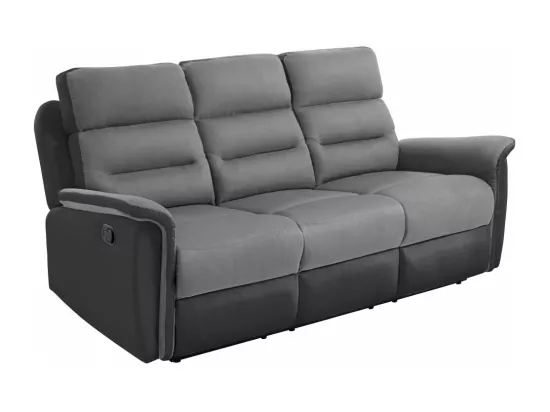 Ensemble canapé relax manuel Léon 3 places + fauteuil manuel en microfibre et simili Gris/noir - Loungitude